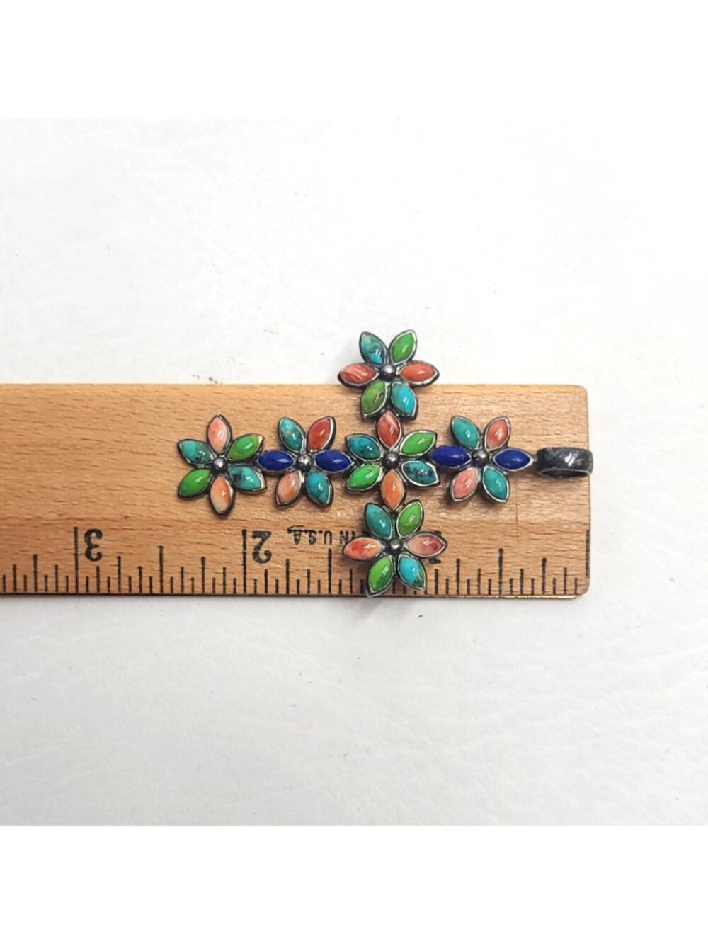 Vintage Sterling Silver Turquoise Lapis Spiny Oyster Floral Cross Pendant ,TH SU - Picture 5 of 9